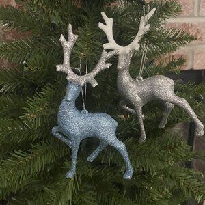 SOLD - Mesmerizing Blue and Silver Sparkling Reindeer Ornaments 🦌✨